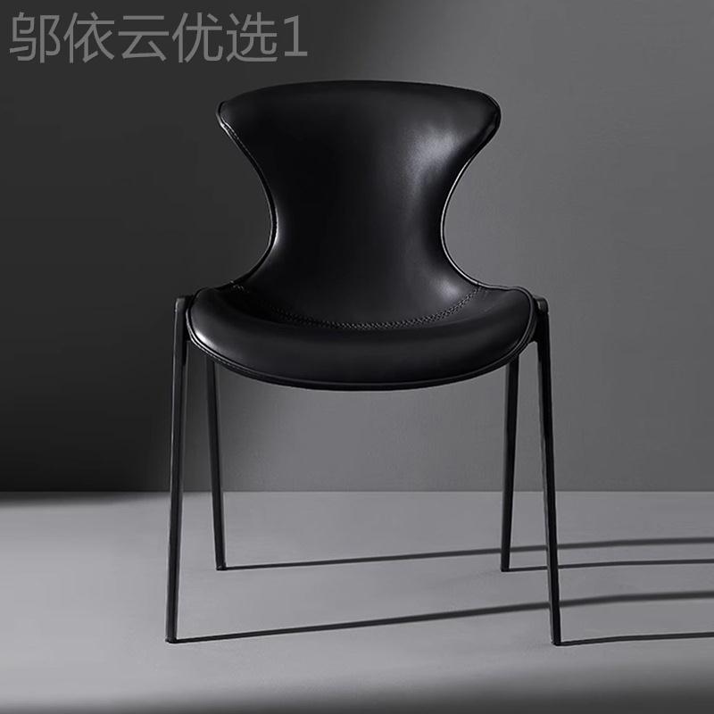 式意极简马鞍皮餐椅家用桌椅YDQ子黑色靠背椅简单艺术级感餐凳高