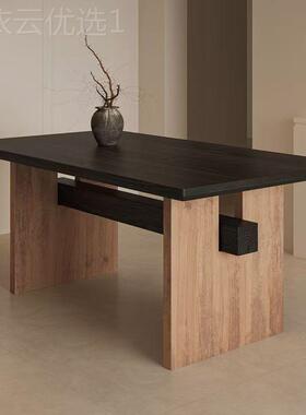 中古寂风木LLW餐桌椅家用长方形黑色复客厅茶桌书桌一实体两侘用