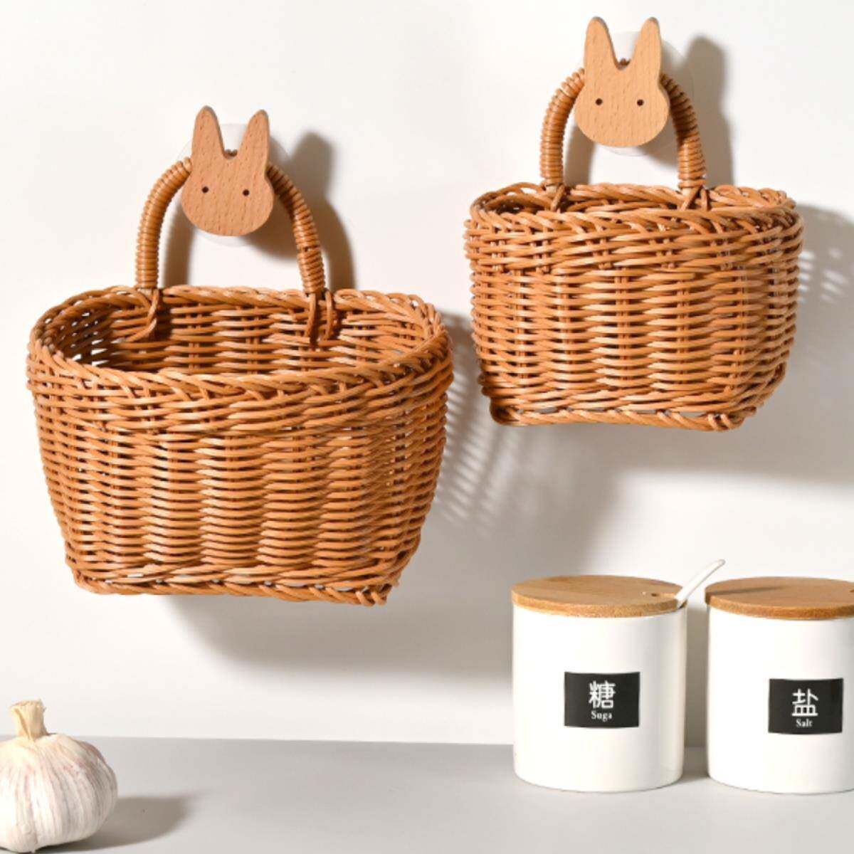 仿藤编收纳篮姜蒜收纳筐厨房收纳神器挂篮放生姜大蒜收纳盒编织篮