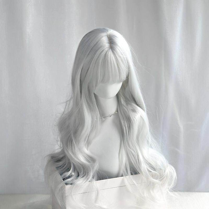 假发全头套女齐刘海银色长卷发秦彻彻推氛围感银色大波浪万用cos