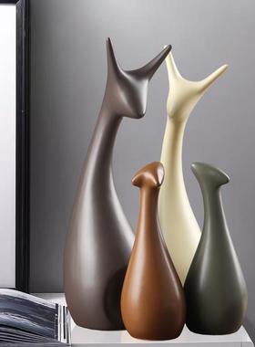 一家四口小鹿摆件客厅酒柜隔断玄关家居摆设电视柜子餐边柜装饰品