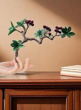 中式彷真绿色植物屏风摆件盆景禅意客厅装饰品玄关办公室花瓶彷真