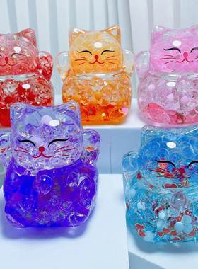 可爱夜13179人光碎冰通冰川招财猫沙瓶diy摆件入流油卡流沙送礼品