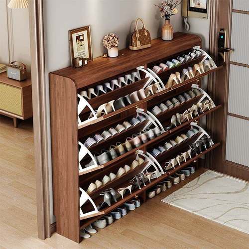 中墙风进鞋柜家用古门口门靠楼道走廊大JIW容量实木色