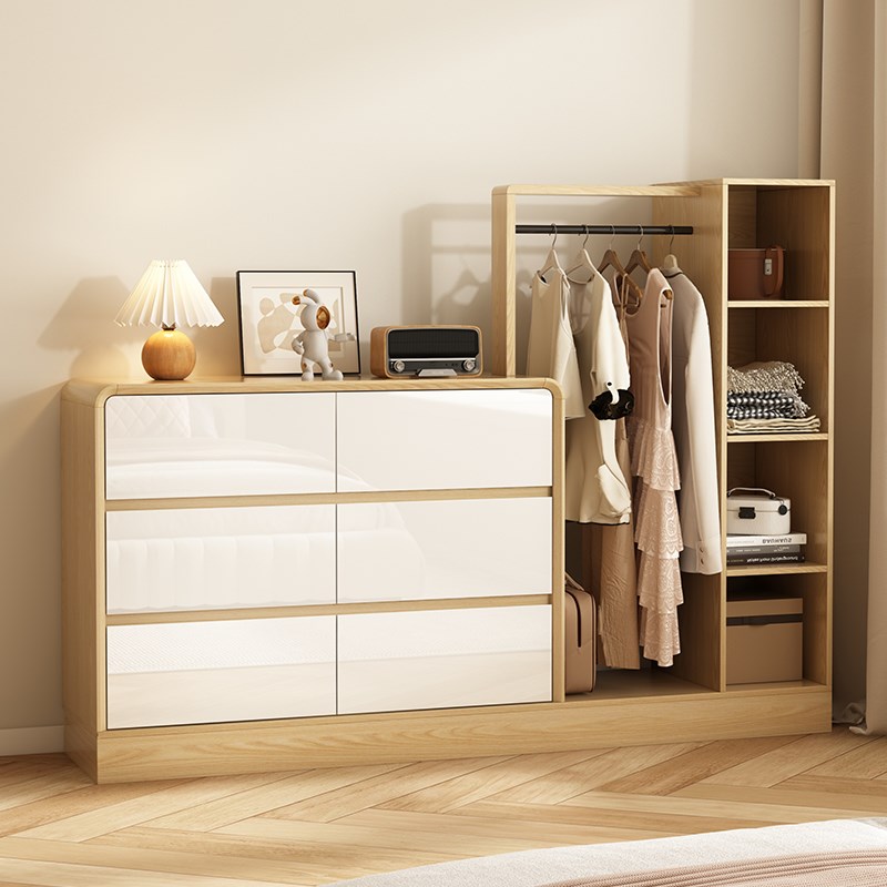 卧室斗柜挂衣架一体主卧床尾储物柜衣帽架靠墙收纳柜六斗柜原木风