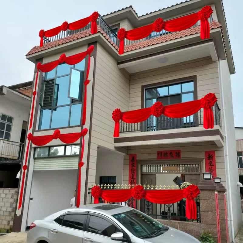 大迁红OEG绸缎布红乔花球农村别墅庭结院阳台栏杆装饰婚用品绣球