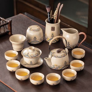 汝窑功夫茶具套装 2024新款 陶瓷茶壶盖碗茶杯轻奢家用喝茶礼盒
