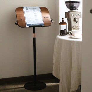 咖啡店复古菜单展示架黑胡桃木酒店餐厅门口立式菜单架升降阅读架