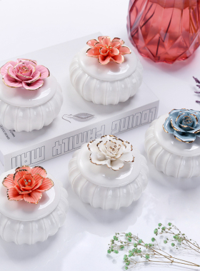 北欧式储物罐陶瓷手绘描金家居首饰盒收纳盒创意喜品盒梳妆台摆件