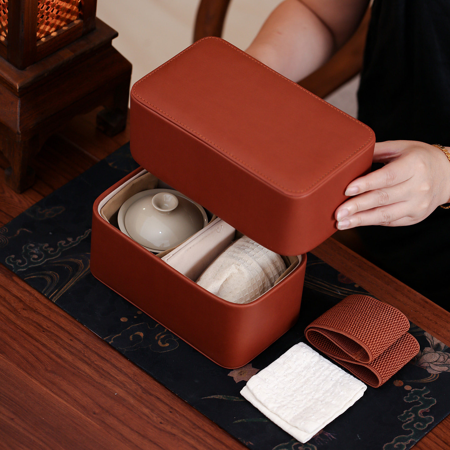 皓澜庭便携茶具皮包旅行茶具收纳