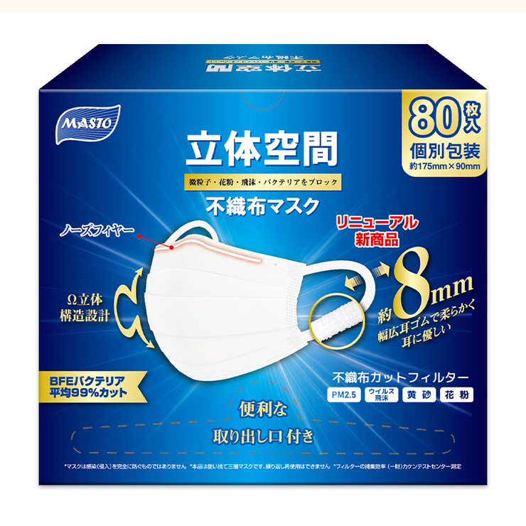Costco山姆代购 Masto一次性口罩80片独立包装 防尘透气 三层防护