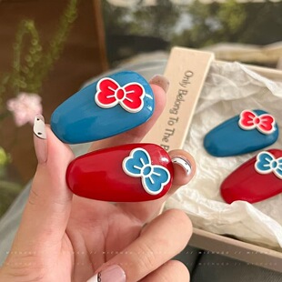 法式红蓝蝴蝶结椭圆发夹女新款可爱百搭刘海夹前额小夹子发饰ins