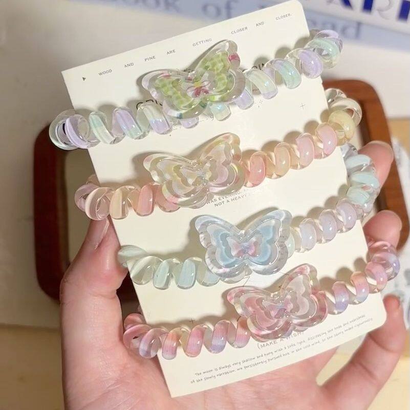 渐变色蝴蝶电话线发圈少女心可爱高级感发绳不伤头发皮筋高弹力,饰品/流行首饰/时尚饰品新,发饰,淘宝优惠券,粉丝福利购,淘宝优惠卷