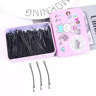 韩版黑色一字发夹影楼专用小夹子钢铁夹刘海边夹发卡发饰盒装