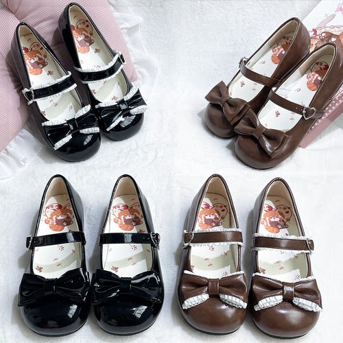 小芙结浅口平跟小熊原创洛丽塔鞋