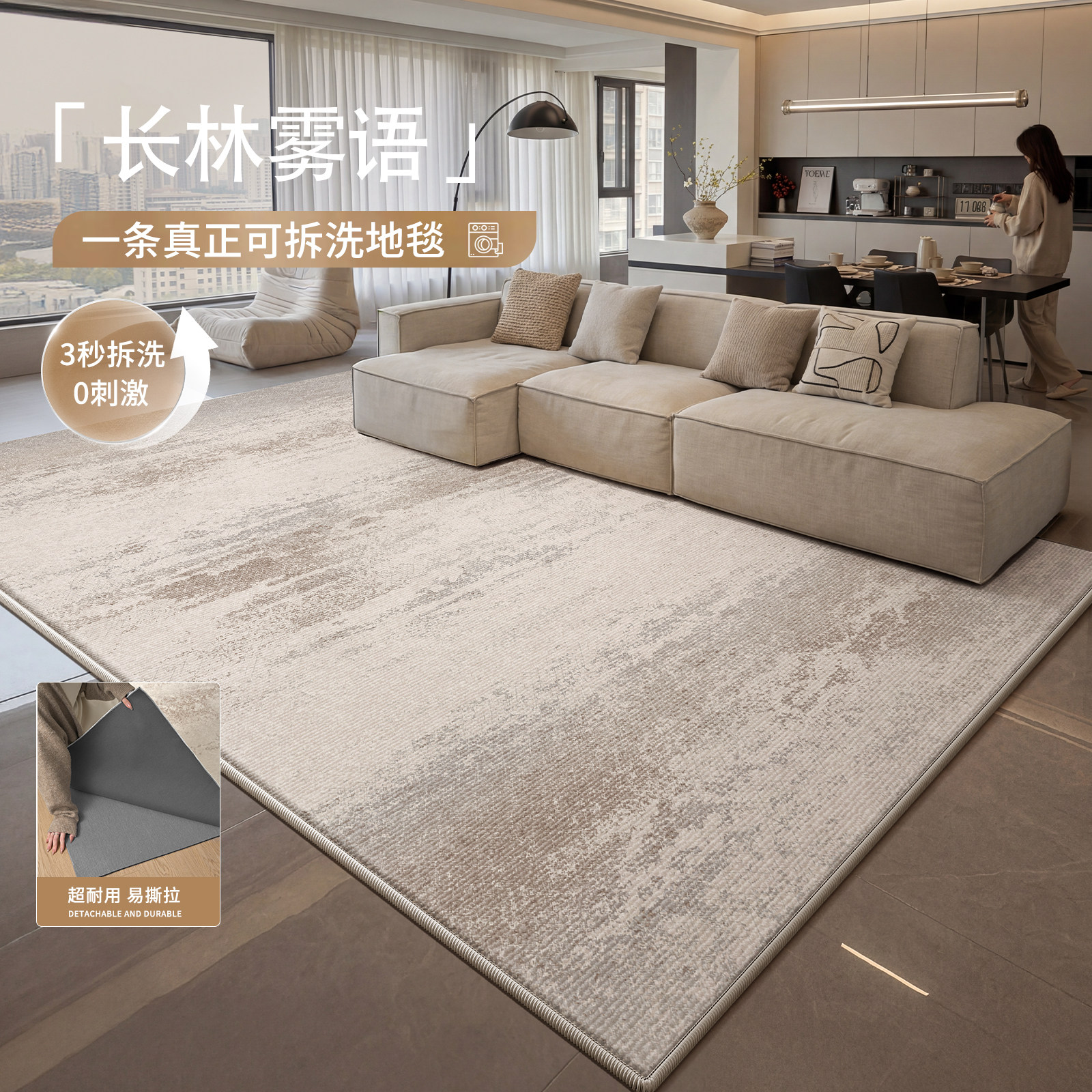 可拆洗地毯客厅现代简约风2026新款轻奢免洗可擦双层可拆卸可机洗