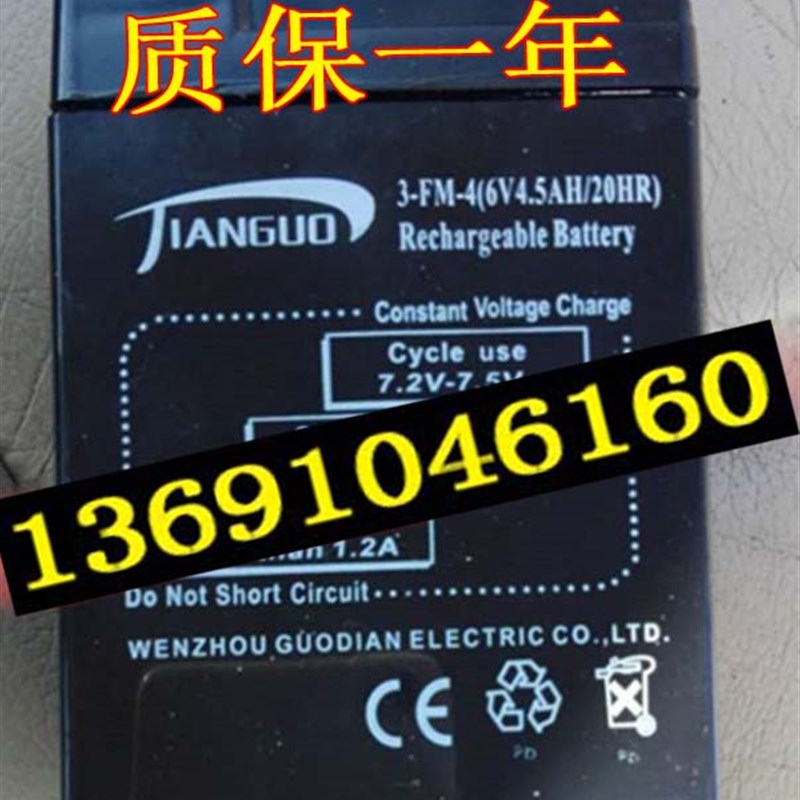 JIANGUO蓄电池 3-FM-4 6V4AH/20HR 童车 玩具车 电子秤 台秤电瓶