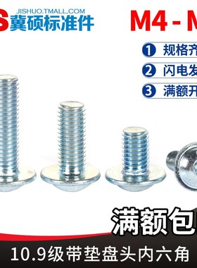 109级镀锌带垫半圆头螺钉盘头带垫内六角螺丝ISO73802 M3M10