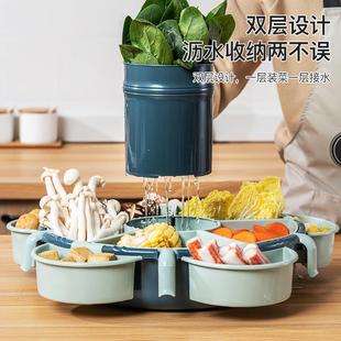 火锅拼盘沥水篮家用店可旋转菜篮分格水果盘厨房洗菜盆蔬菜配菜盘
