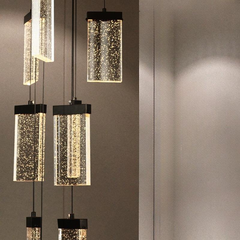 别墅复式楼大吊灯欧式客厅楼中楼大气水晶旋转楼梯长北欧风格灯