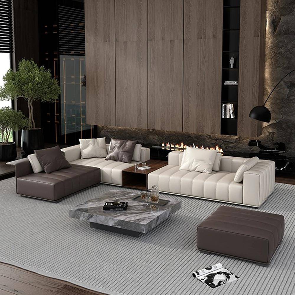 意式极简真皮沙发组合轻奢客厅家用大小户型设计师高端钢琴键沙发