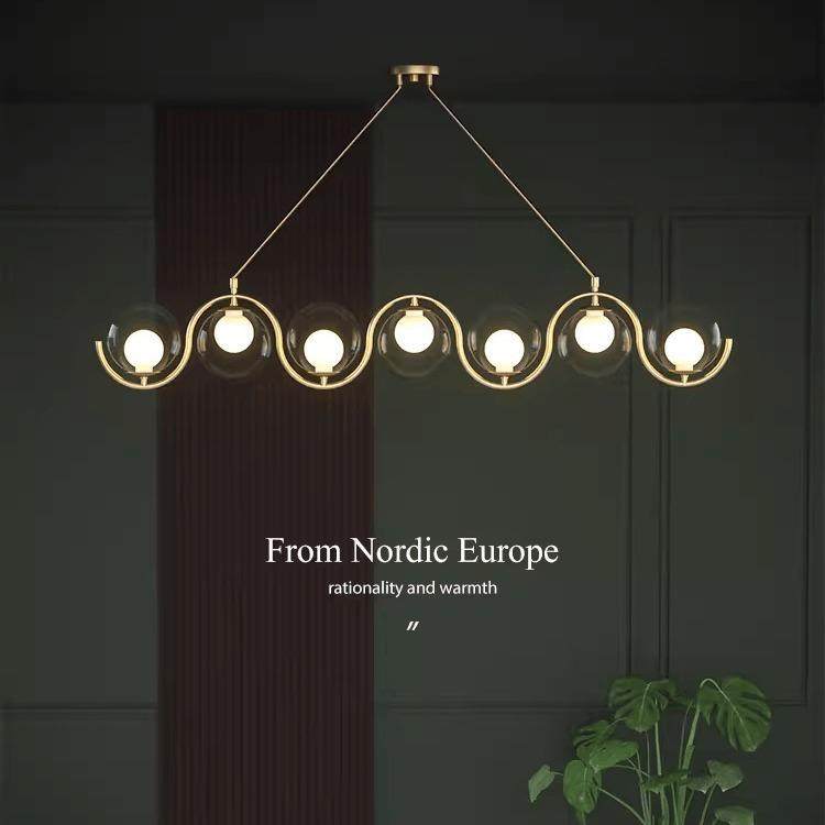 全铜法式奶油风餐厅吊灯创意个性简约北欧吧台长条现代灯具