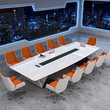 轻奢烤漆会议桌长桌简约现代条形桌培训桌白色大型会议室桌椅组合
