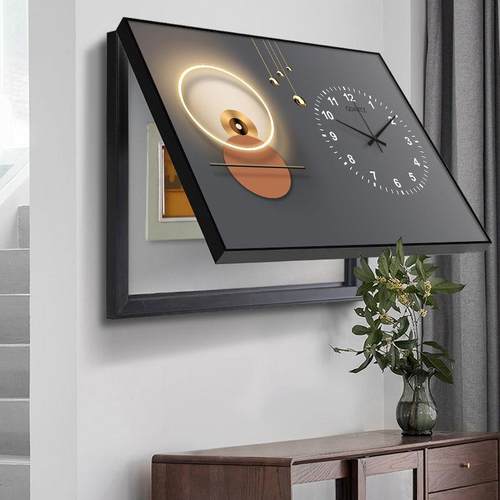 免打孔电表箱装饰画带钟表配电箱遮挡电闸液压翻盖挂画开关盒壁画