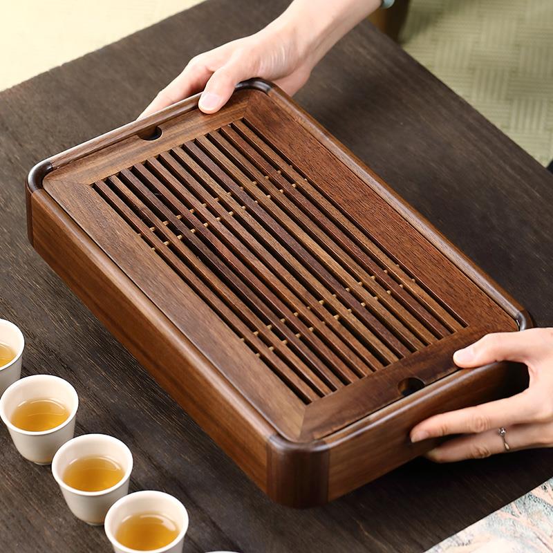 鸡翅木茶盘实质木小号简家用黑檀木盛茶水胡桃木约功夫茶具RPC台