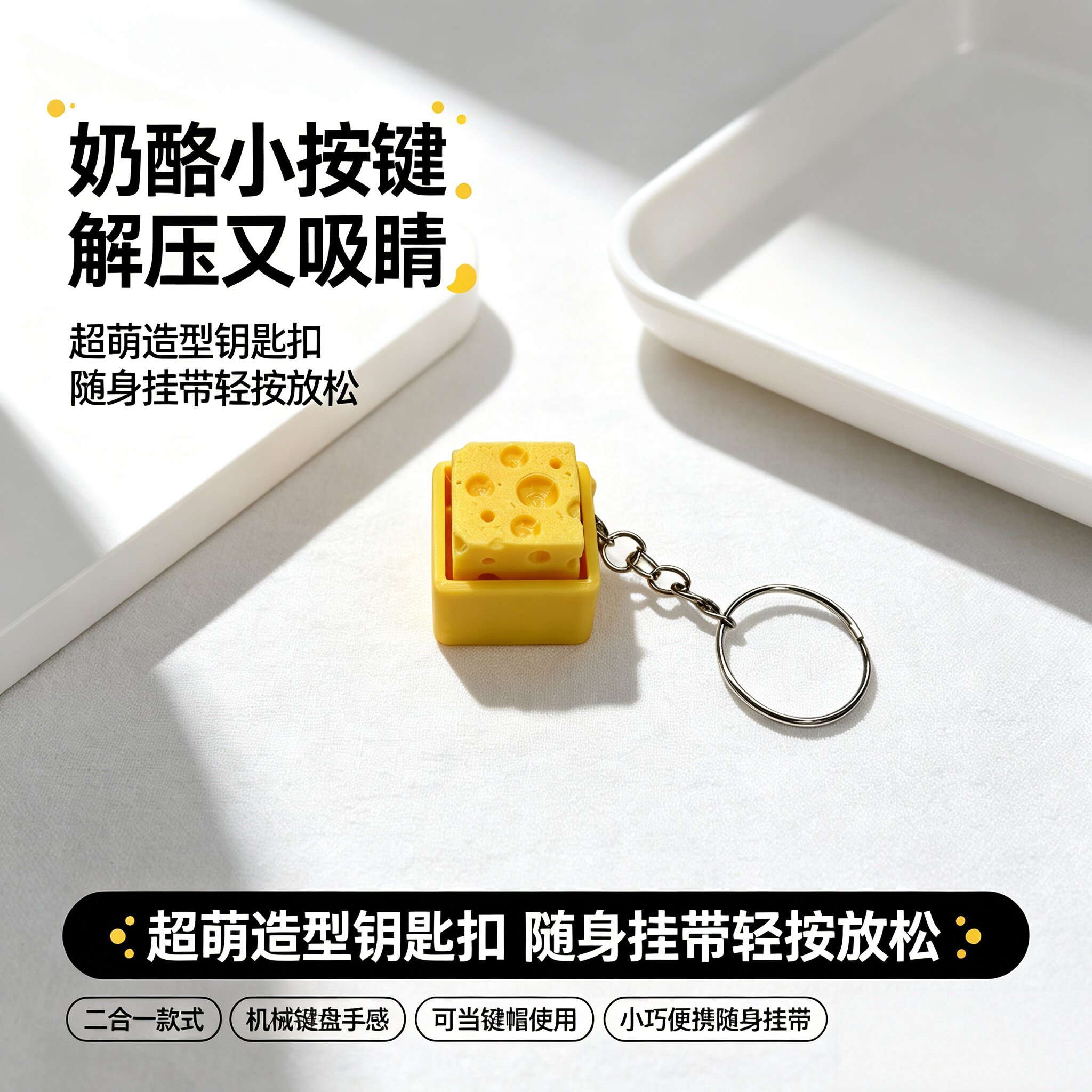 3D打印奶酪键盘解压钥匙扣