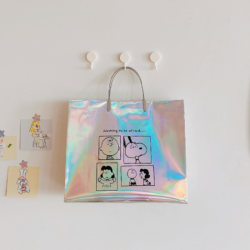 M自制创意镭射手提袋防水四格漫画史努比卡通礼品包装袋环保袋ins