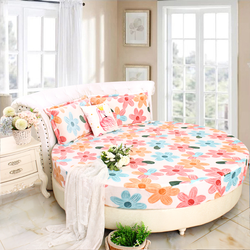 碎花保暖牛奶绒圆形床笠款裸睡保暖圆床席梦思保护套圆床套床垫