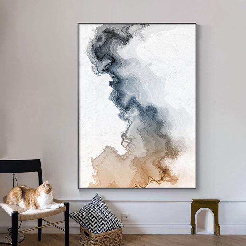 新中式玄关装饰画抽象水墨客厅画现代简约走廊落地画入户过道壁画