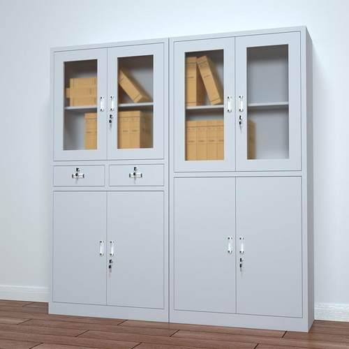 钢制档案柜带保险玻璃对开门文件柜带抽屉2抽3抽铁皮柜带锁凭证柜