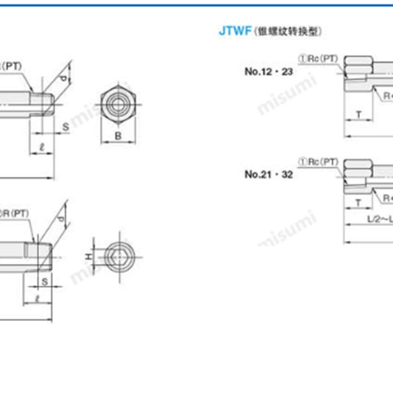 米思米misumi运水接头内外牙模具水咀不锈钢内外牙水嘴JTWS 1/2/3