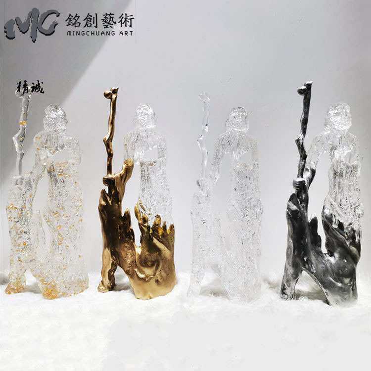 工厂直销现代简约轻奢创意晶摆件透明树脂达摩祖师铂金雕塑