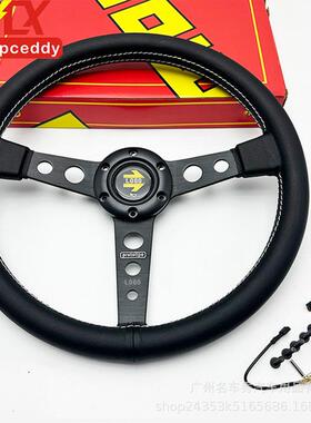 14寸真皮改装方向盘赛车竞技飞度平盘方向盘孔距70mm通用方向盘