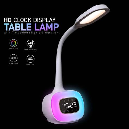 外贸新设计唤醒灯闹钟时钟显示屏RGB七彩氛围灯触摸护眼床头夜灯