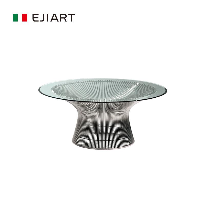 北欧设计师不锈钢轻奢高颜值玻璃茶桌铁线圆几家用客厅小茶台茶几