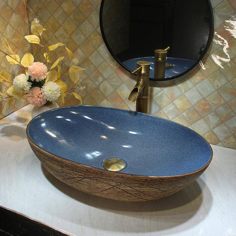 仿古美式艺术洗手盆复古台上盆家用卫生间洗脸盆新中式网红洗漱盆