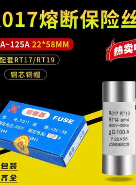 R017 熔芯管22x58熔芯63A100A125A保险丝RT19RT14RT18熔断器500V