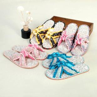福宝居新款 防滑牛筋底室内地板软底静音 夏季 亚麻女士家居家拖鞋