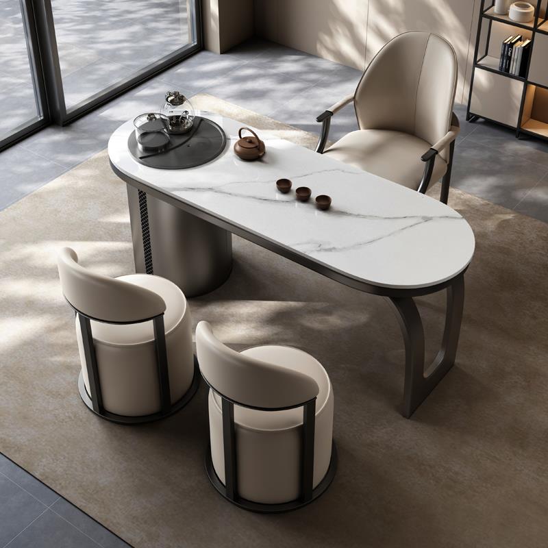 岩板茶桌椅组合一桌五椅轻奢现代简约高级感烧水壶一体泡茶桌茶台