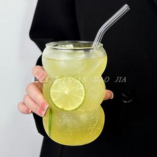 大容量玻璃杯冷饮果汁杯冰美式 小众设计冰糖葫芦杯博主同款 咖啡杯
