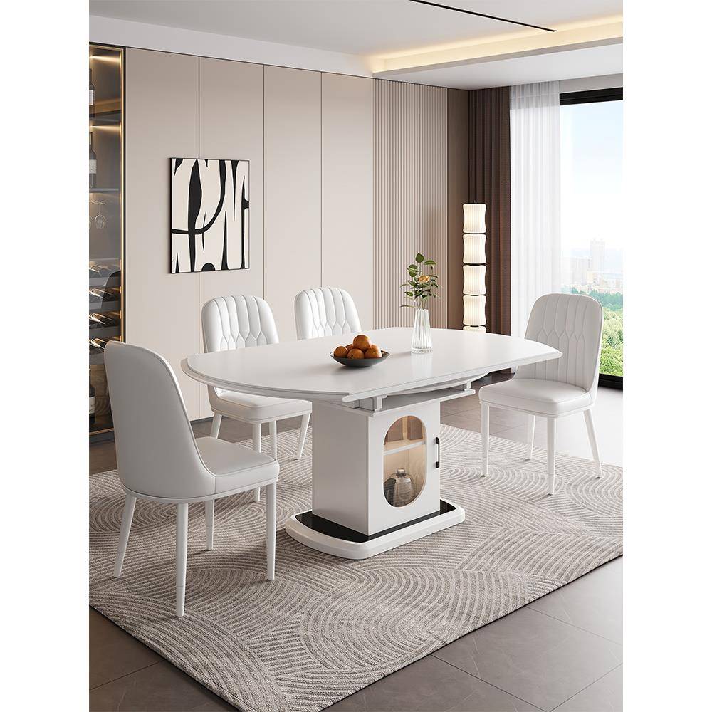 岩板餐桌椅2025新款高级感可变圆桌伸缩方圆两用小户型家用饭桌子