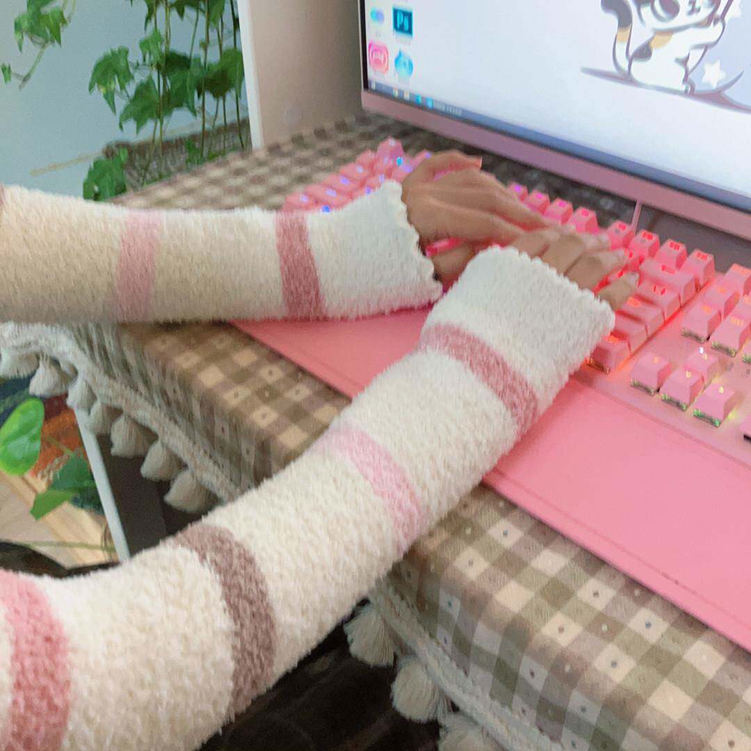 日系软绵绵云朵绒加长加厚秋冬手臂套男女同款大弹力保暖护腕护肘