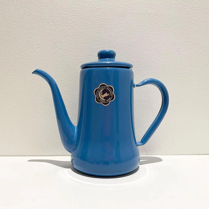 日本野田珐琅月兔印手冲咖啡壶 搪瓷水壶珐琅瓷壶 细口壶现货包邮