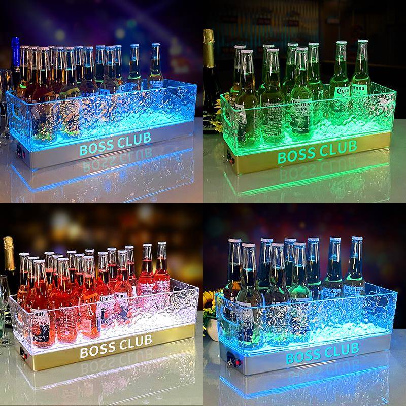 酒吧啤酒发光冰桶PC塑料LED高亮充电创意方形商用派对KTV冰块酒桶