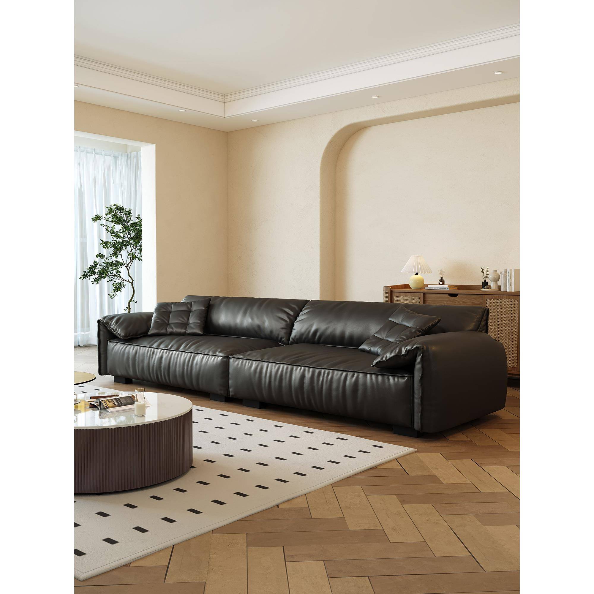 大象耳朵层牛皮沙发意大利Normcore小公寓客厅黑色覆古纳帕皮革三