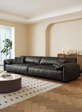 大象耳朵层牛皮沙发意大利Normcore小公寓客厅黑色覆古纳帕皮革三